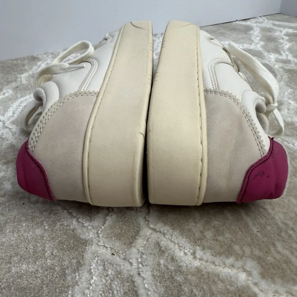 Zara‎ Women's Platform Sneakers White Beige Pink Size 36 (US 6) Leather Suede